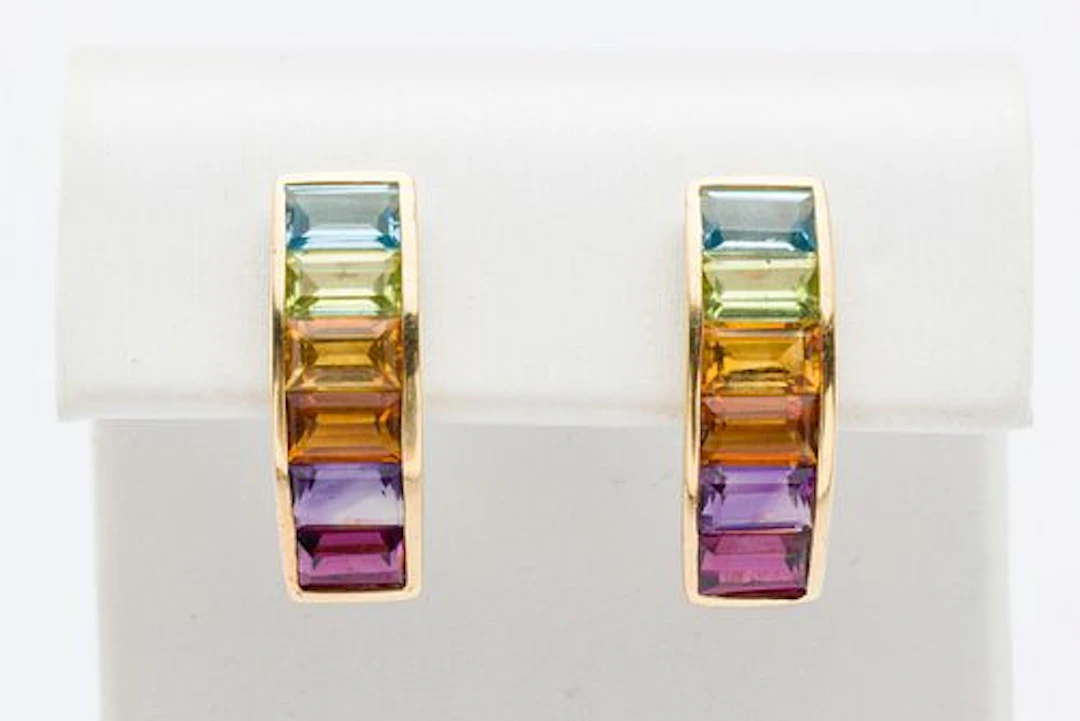 Multi-Gem Rainbow 14K Gold Earrings