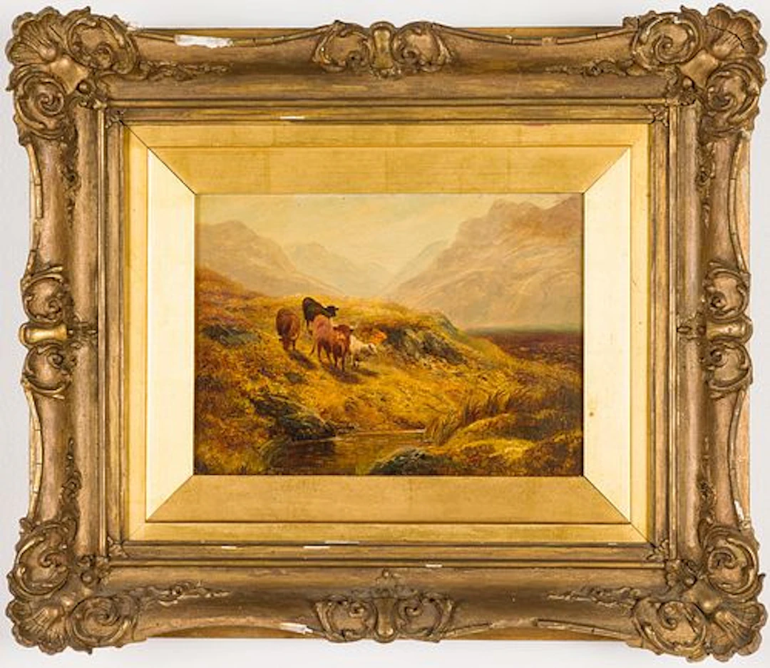British School, Highland Cattle Scene, Oil on Board