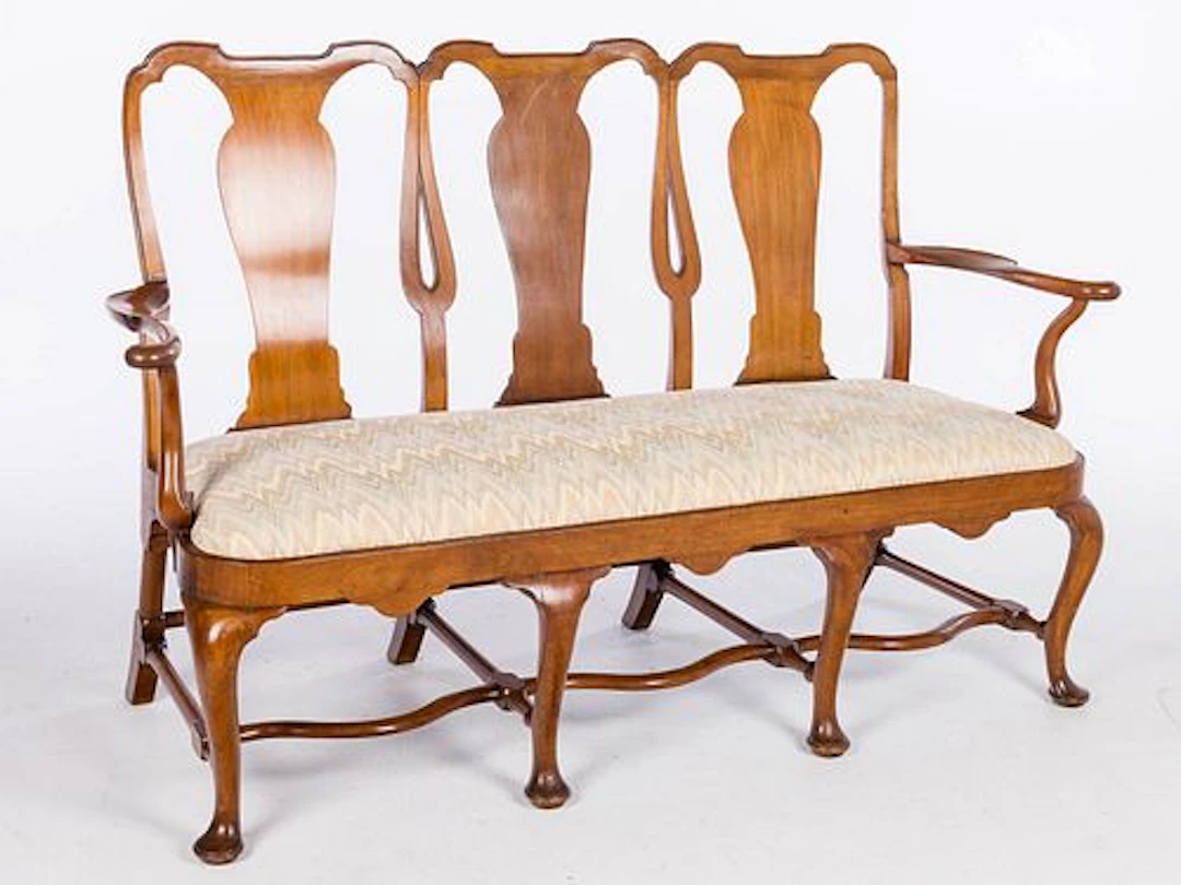 Queen Anne Walnut Triple Chairback Settee, 18th C