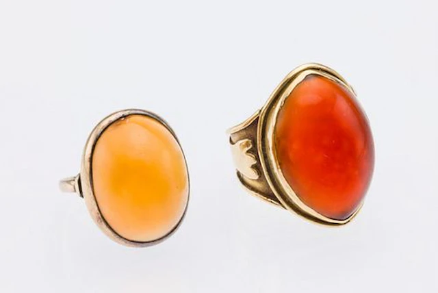 Two 14K Orange Gemstone Rings, Size 7 & 4.5