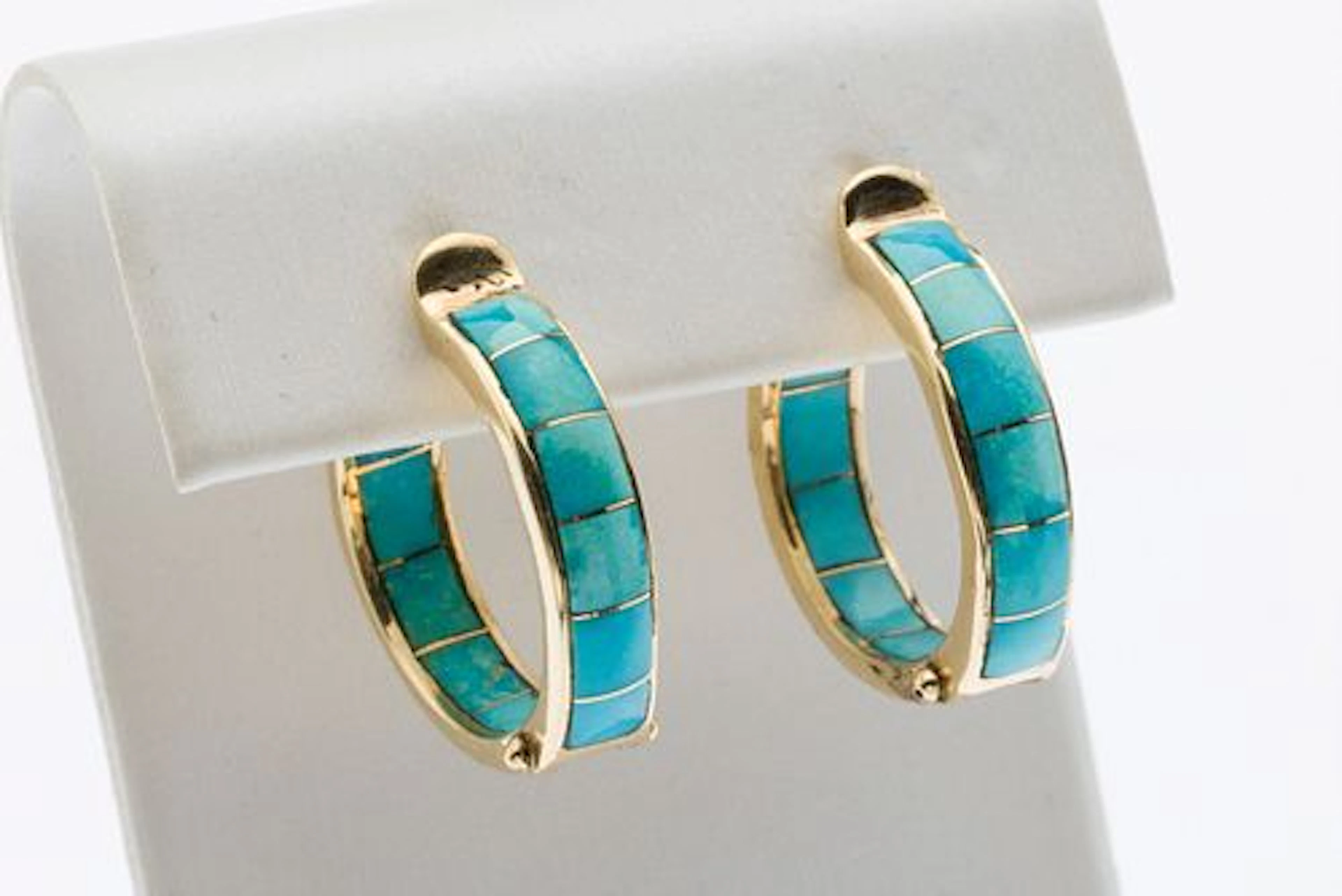 14K Sleeping Beauty Turquoise Hoop Earrings