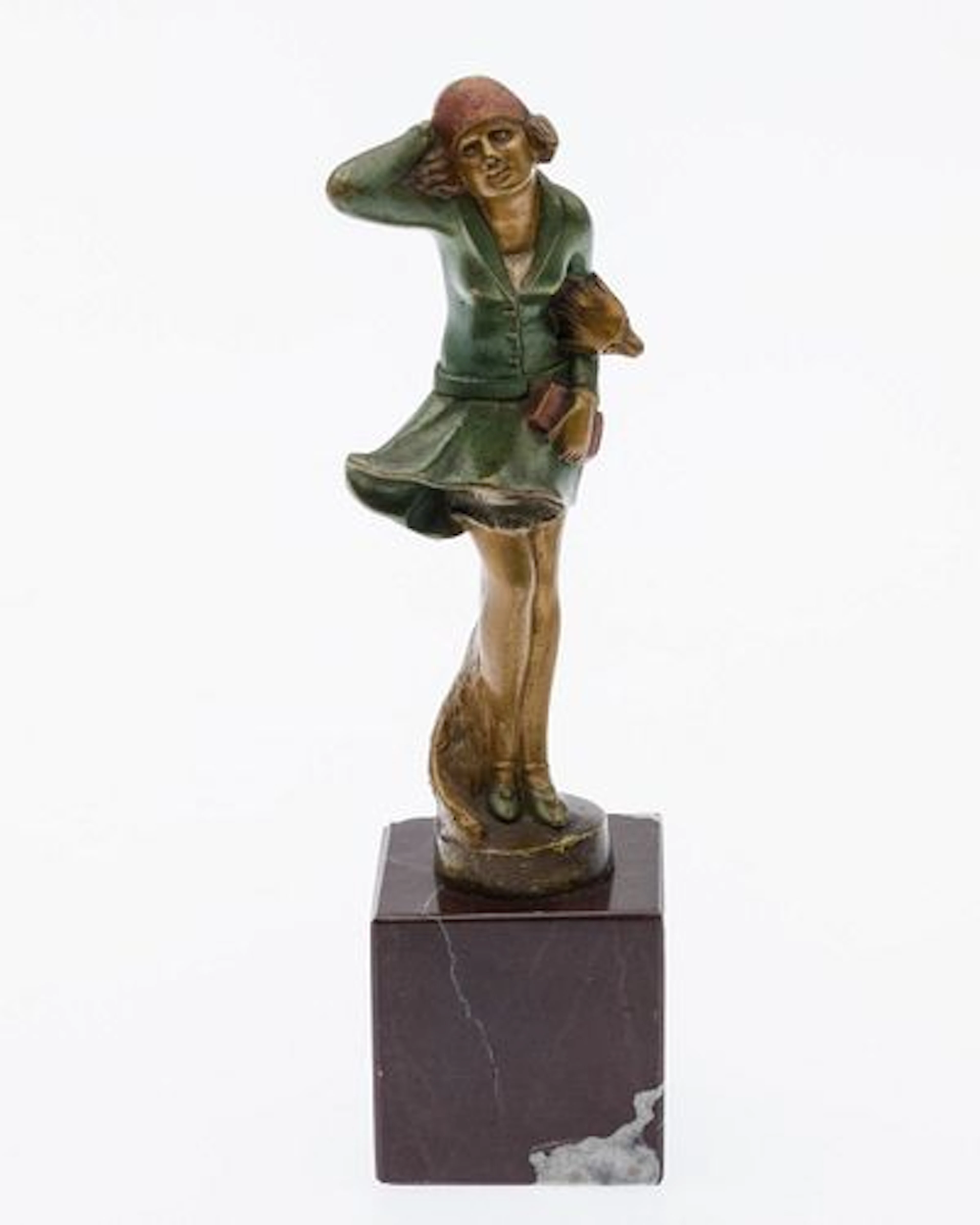 Bruno Zach, Girl Against the Wind, Cold Pntd Bronze