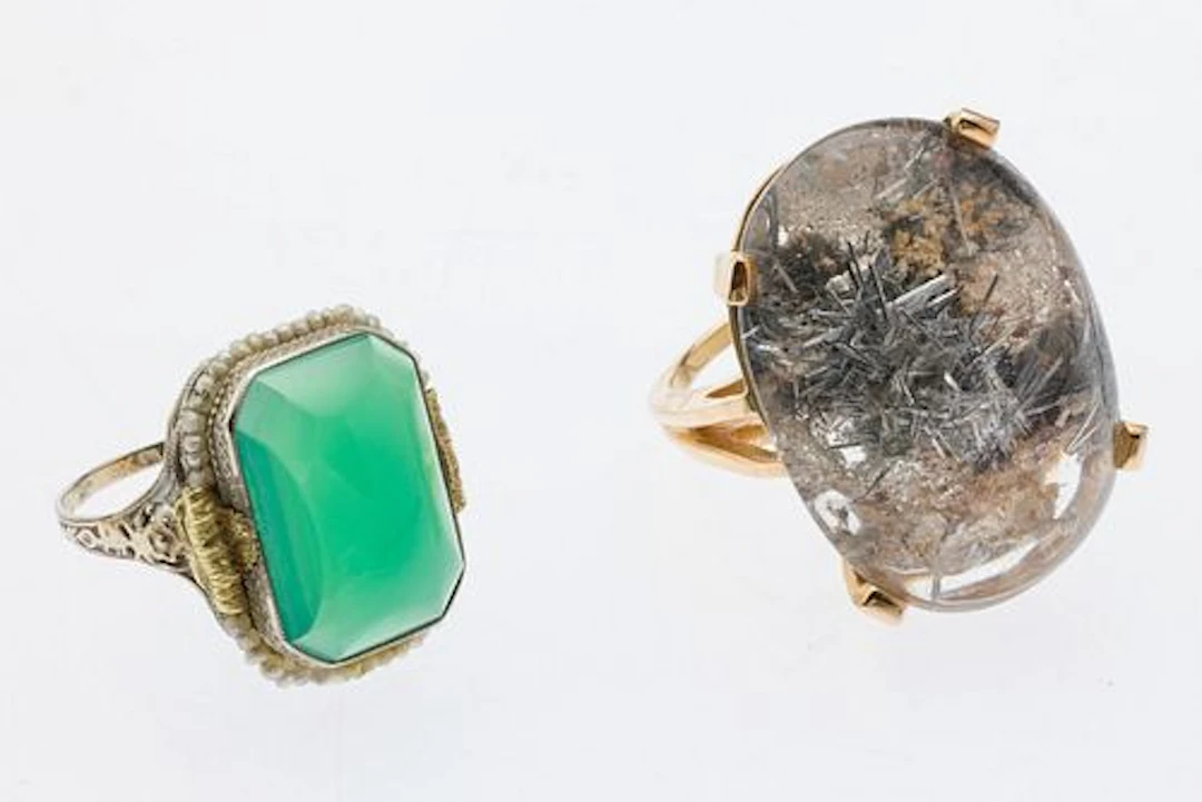 Geode & 14K Ring, Chrysoprase & Seed Pearl 14K Ring