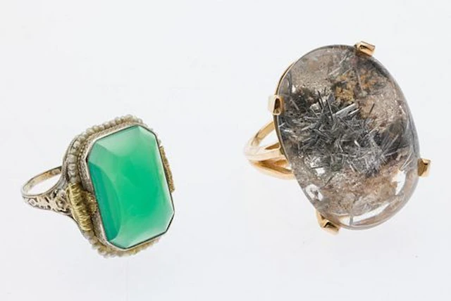 Geode & 14K Ring, Chrysoprase & Seed Pearl 14K Ring