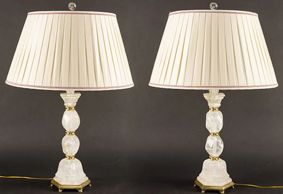 Pair of Rock Crystal and Gilt Metal Table Lamps