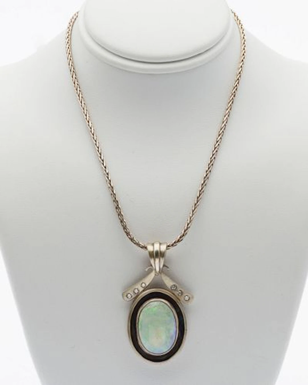 Venitas Sterling Silver Opal and Diamond Pendant