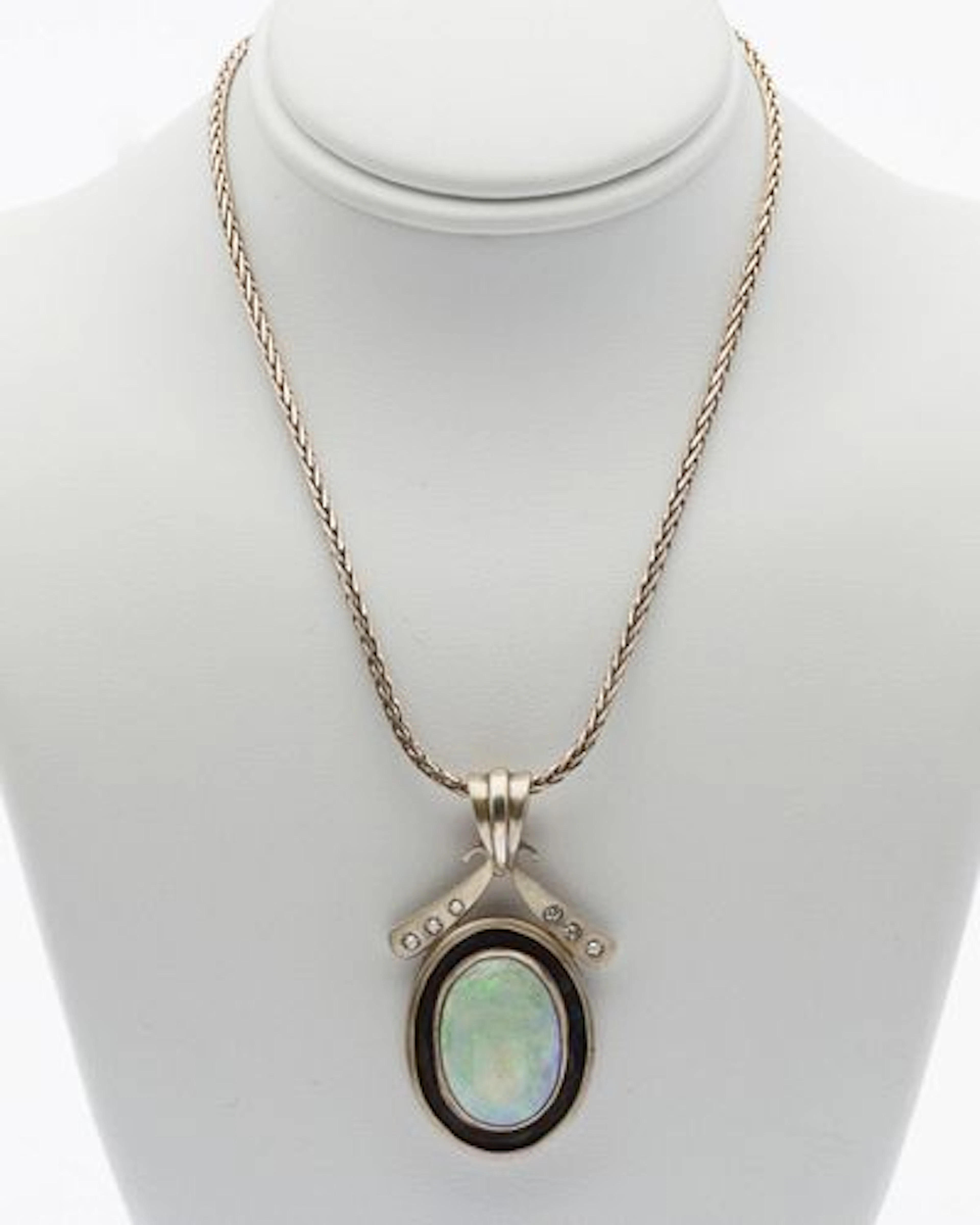 Venitas Sterling Silver Opal and Diamond Pendant