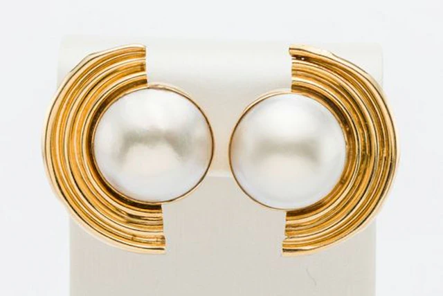 Pair of 14K Gold and Mabe Pearl Earrings