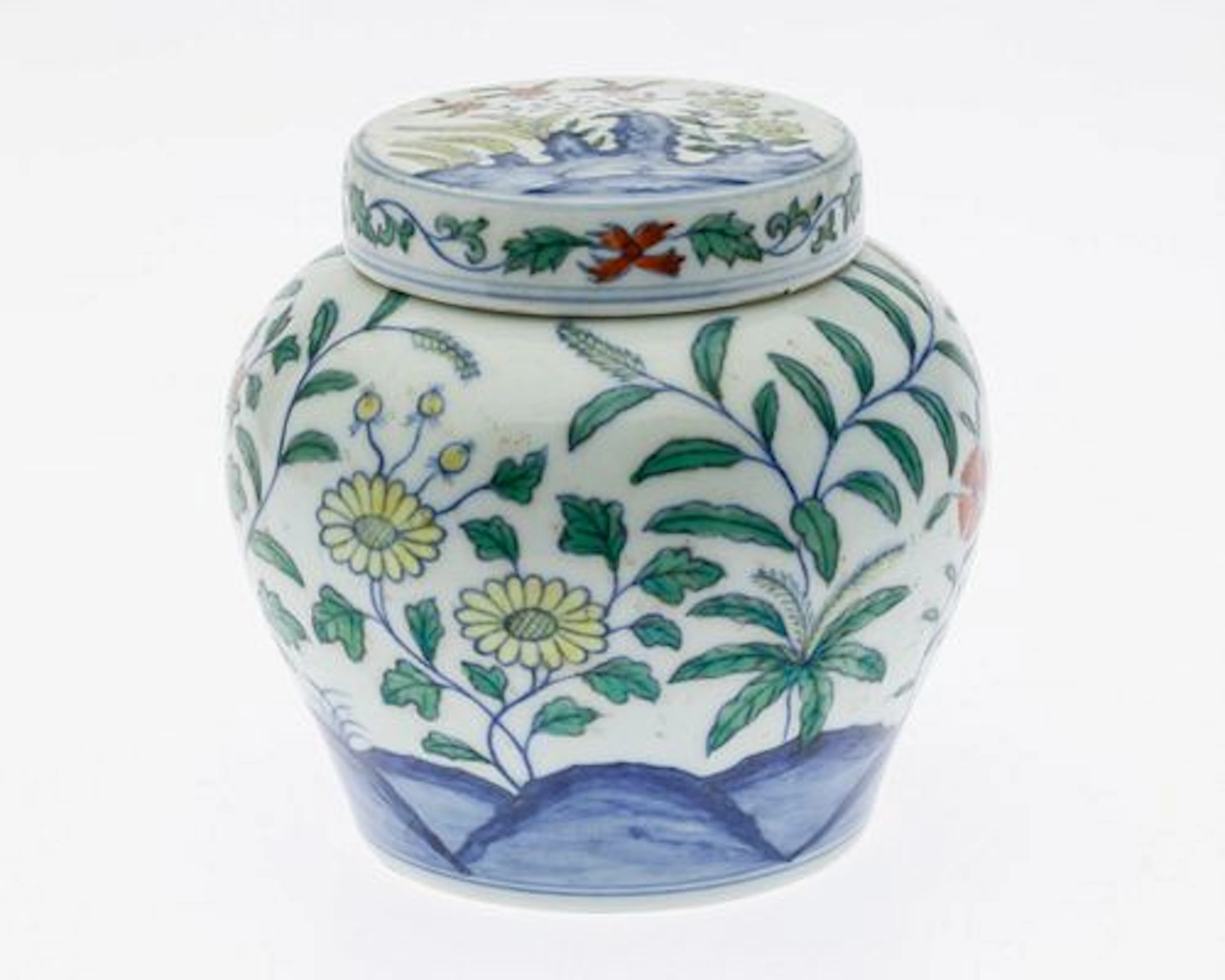 Chinese Doucai Floral Covered Jar