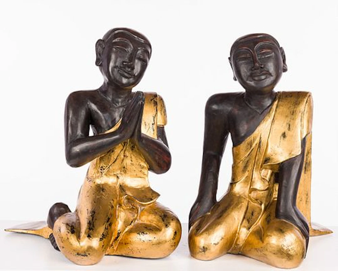 Two Southeast Asian Seated Giltwood Monks