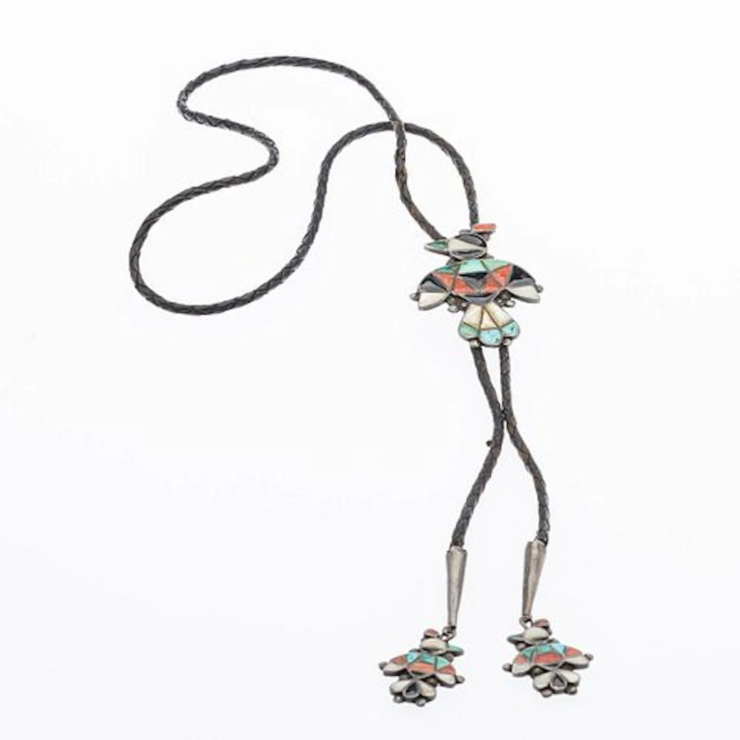 Native American Silver Inlaid Bird Bolo
