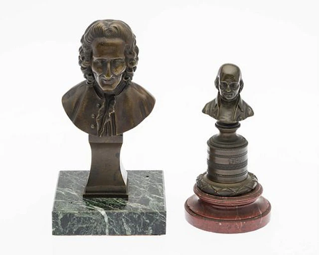 Bronze Bust of Voltaire and Bronze Bust of Beranger