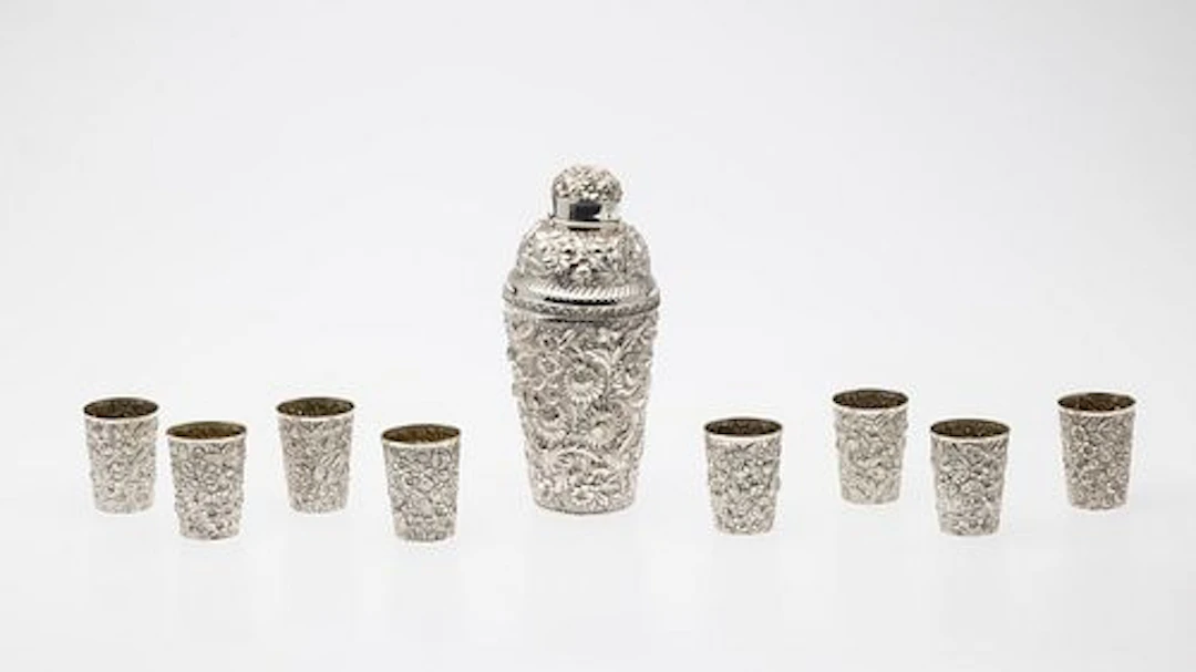 F. Bucher & Sons Sterling Cocktail Shaker & 8 Shots
