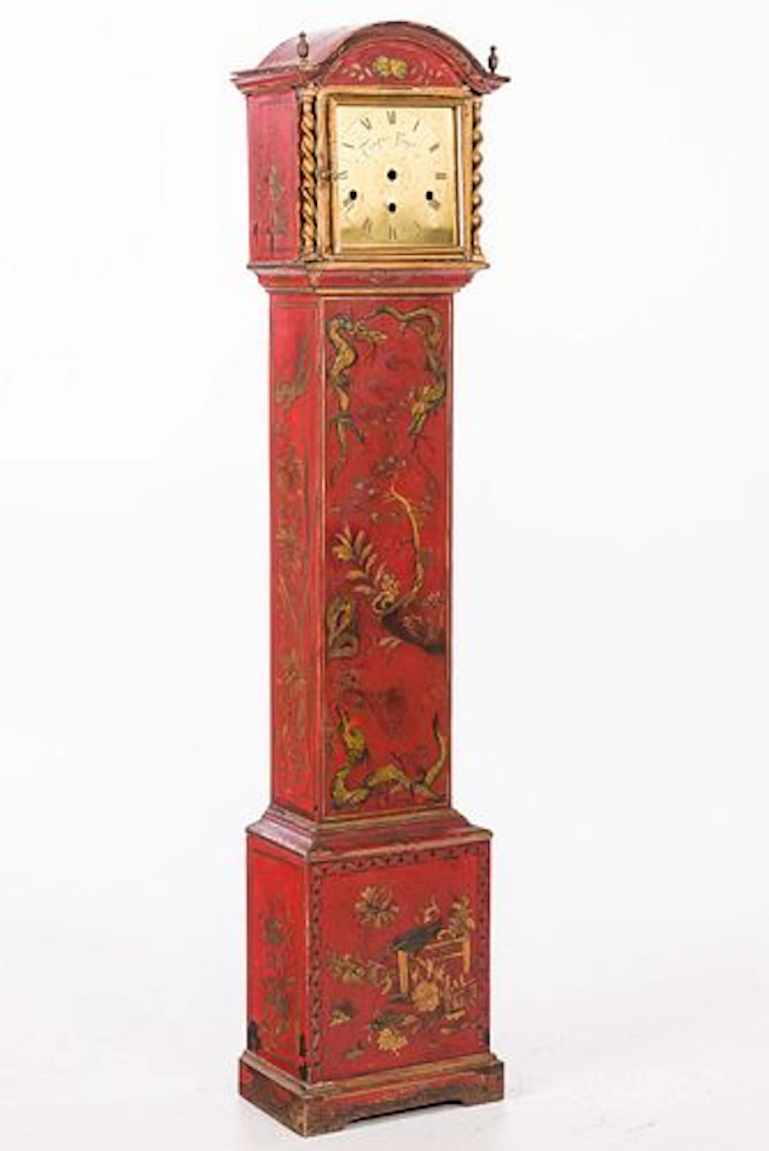George III Style Red Japanned Grandmother Clock