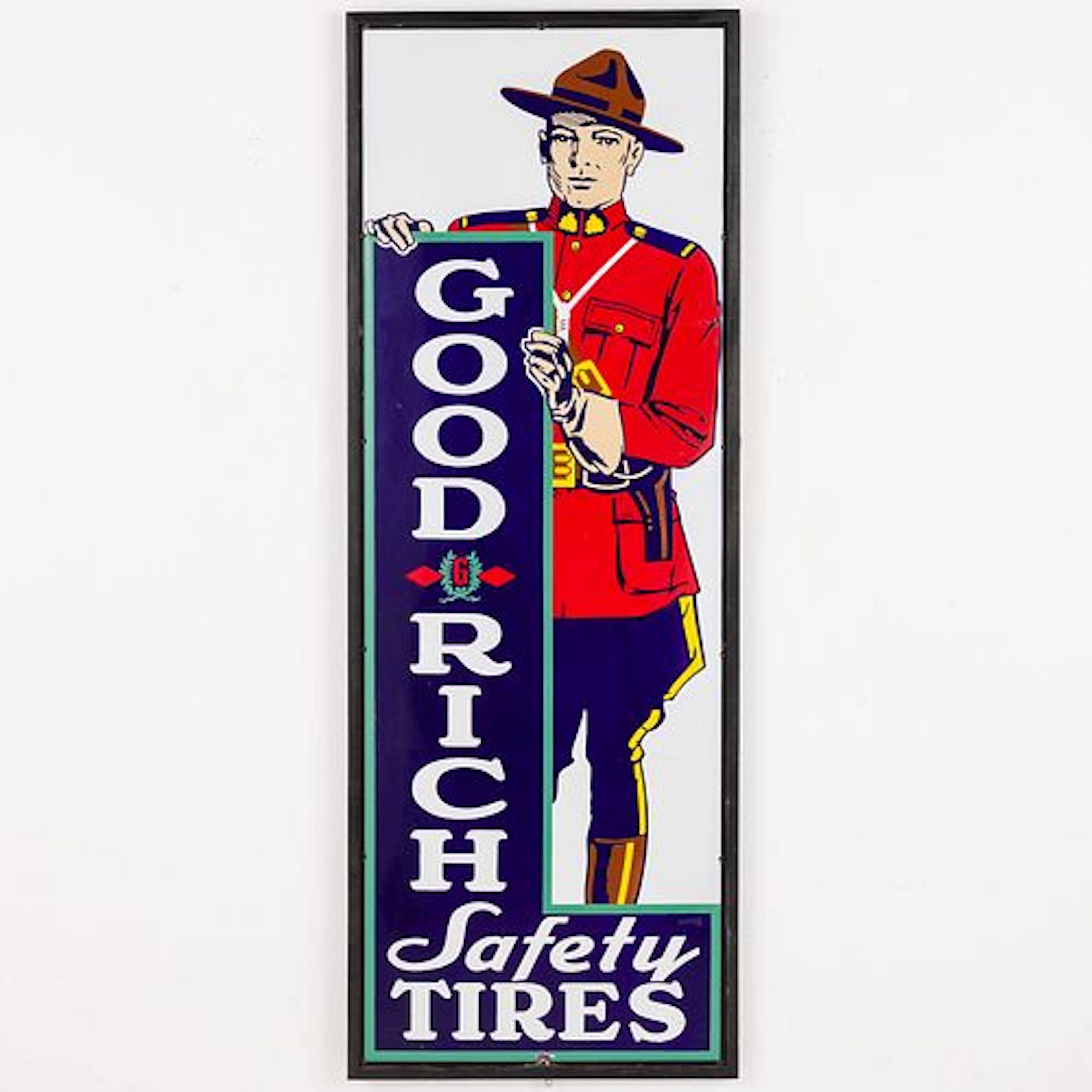 Goodrich Tires "Mountie" Porcelain Sign, c. 1933