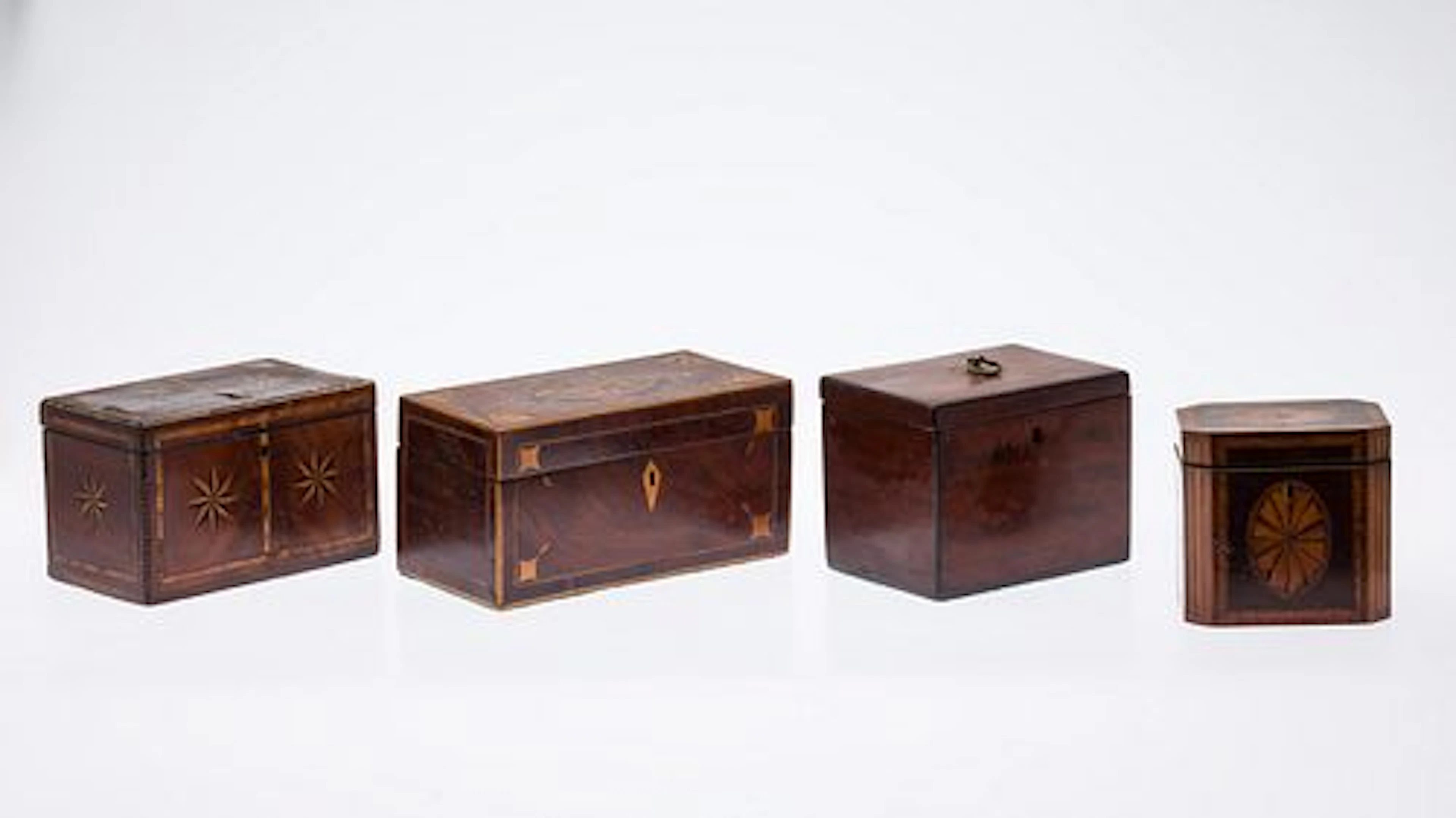 Four English Inlaid Tea Caddies, 18th C and Later