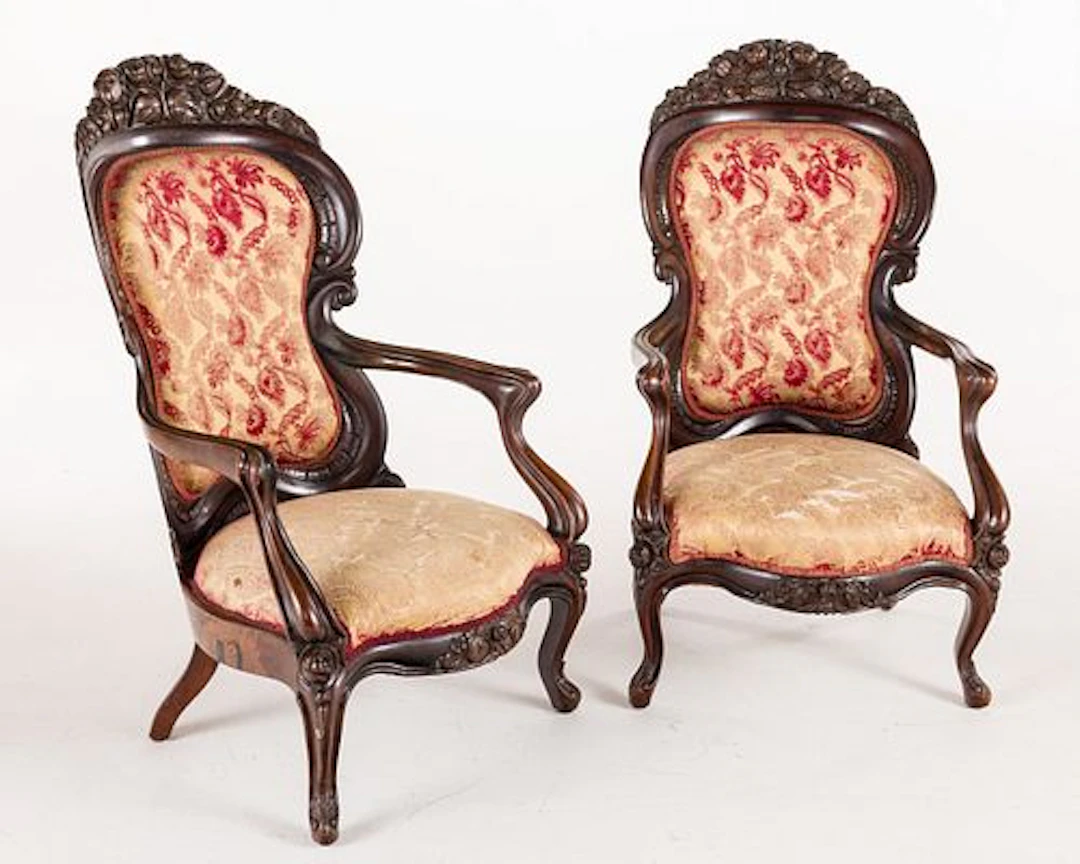 Pair Rosewood Armchairs, Attrb. John Henry Belter NY