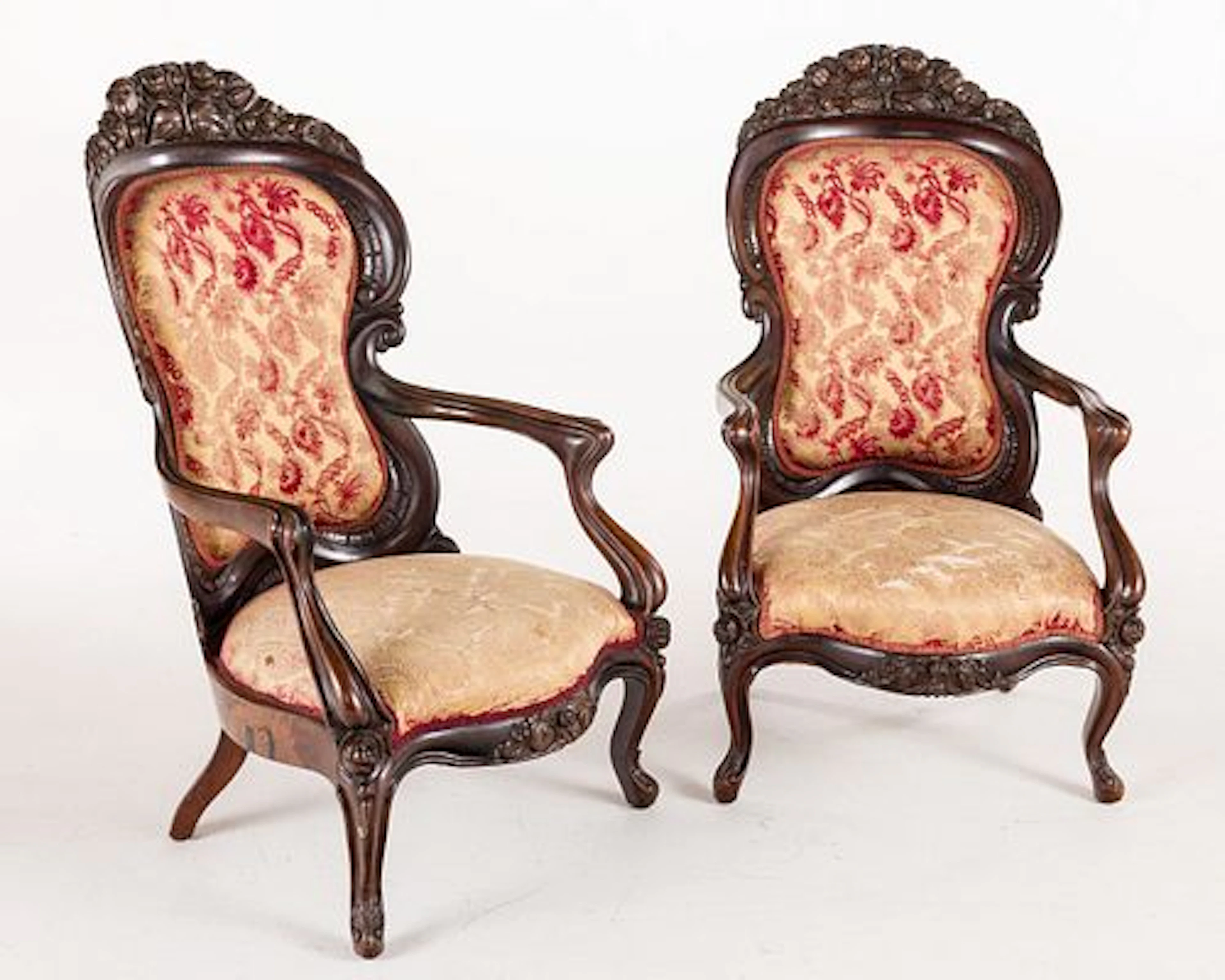 Pair Rosewood Armchairs, Attrb. John Henry Belter NY
