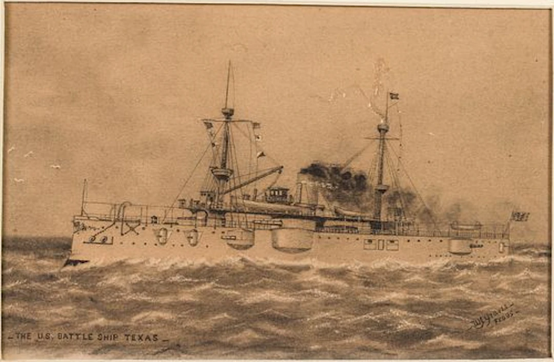 W J Graves, The US Battle Ship Texas, Drawing, 1895