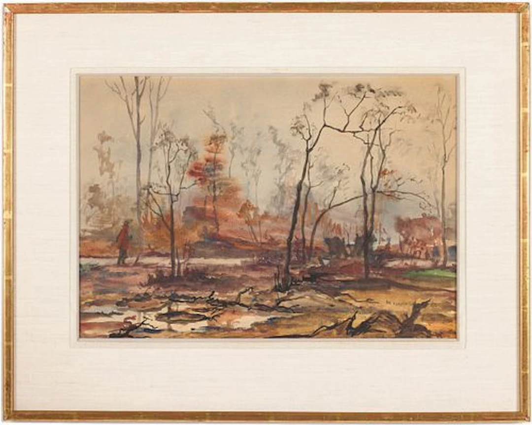 M. Korach, Landscape, Watercolor, 1950