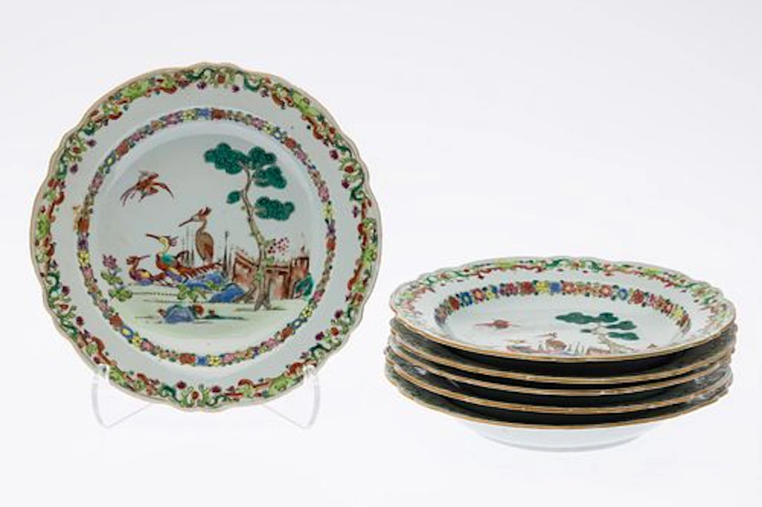 6 Chinese Export Plates with Birds, 18th Century