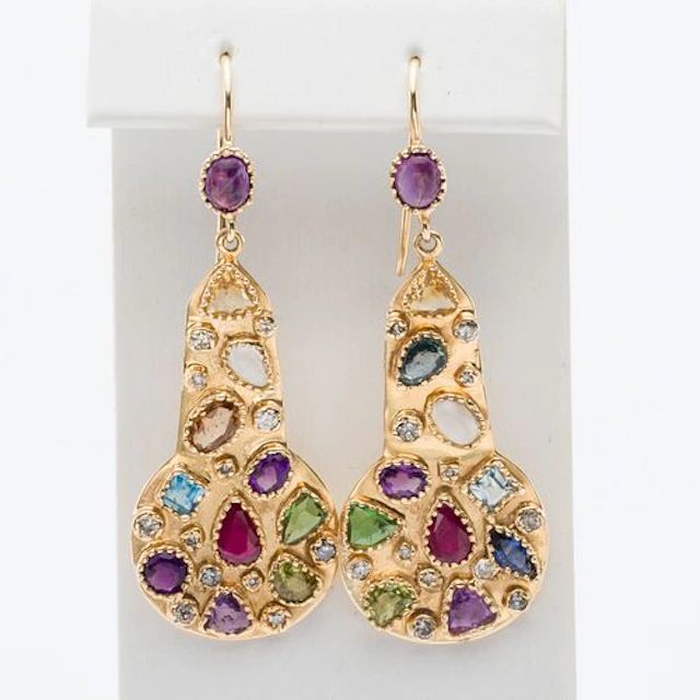 14K Gold and Multi-Gem Butterfly Earrings