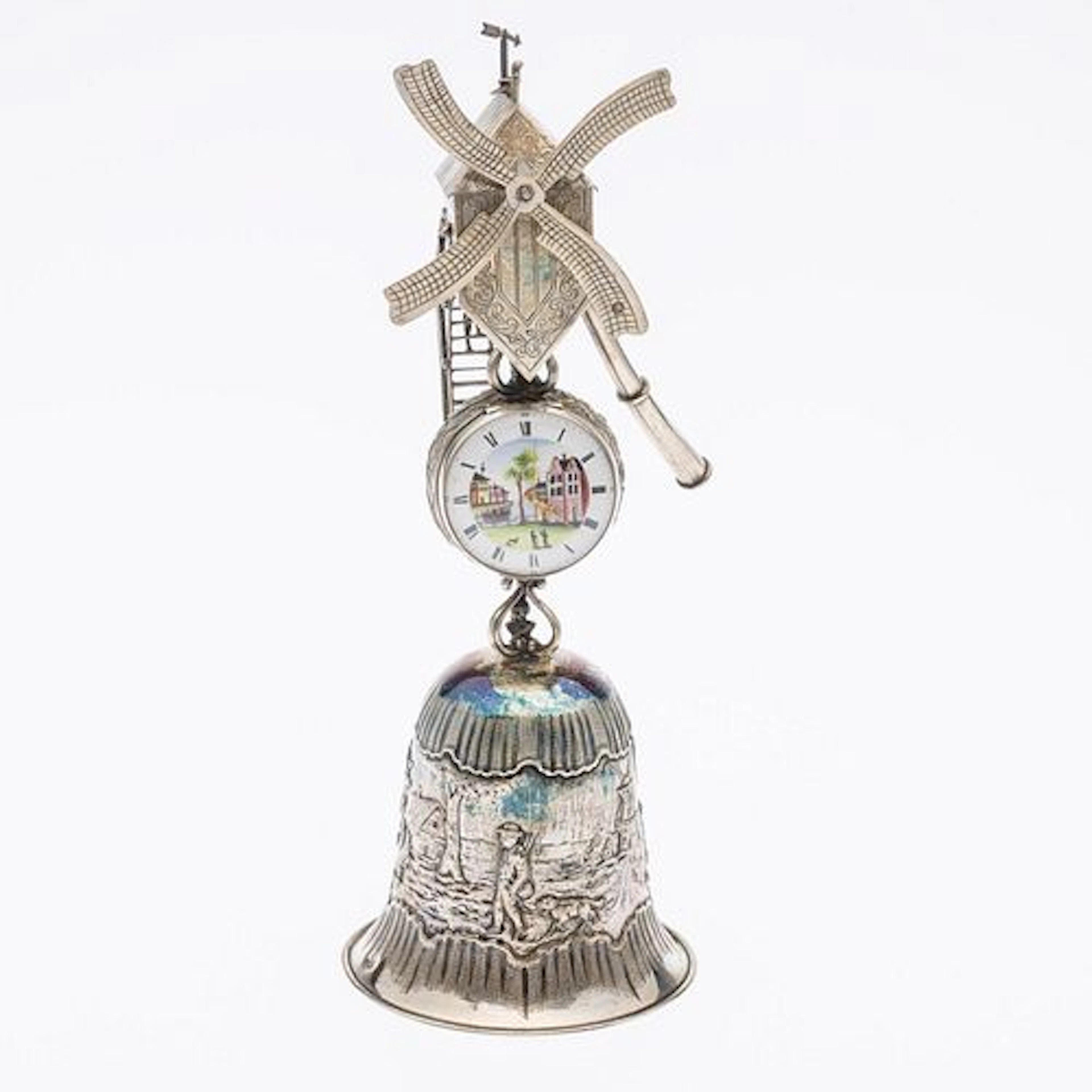 Dutch Continental Silver Bell Clock, 19th Century