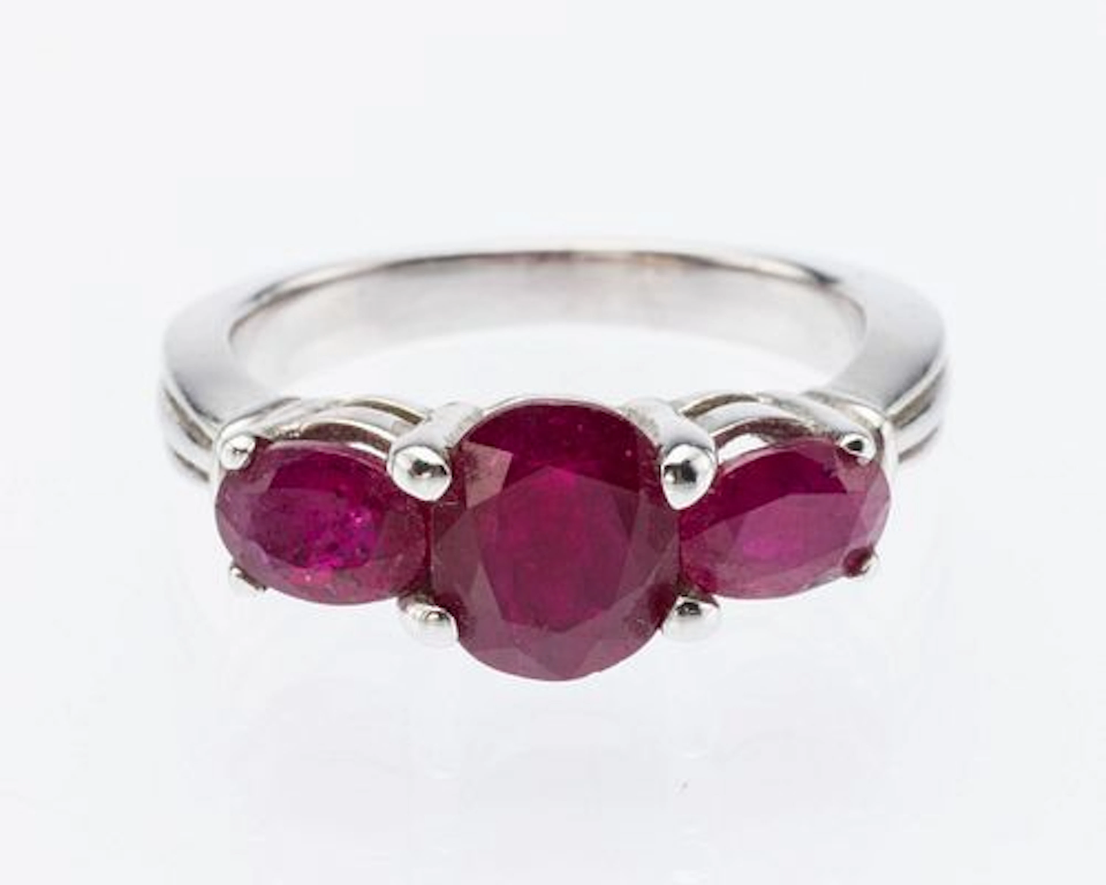 3 Stone Natural Ruby 14K Gold Ring, Size 6