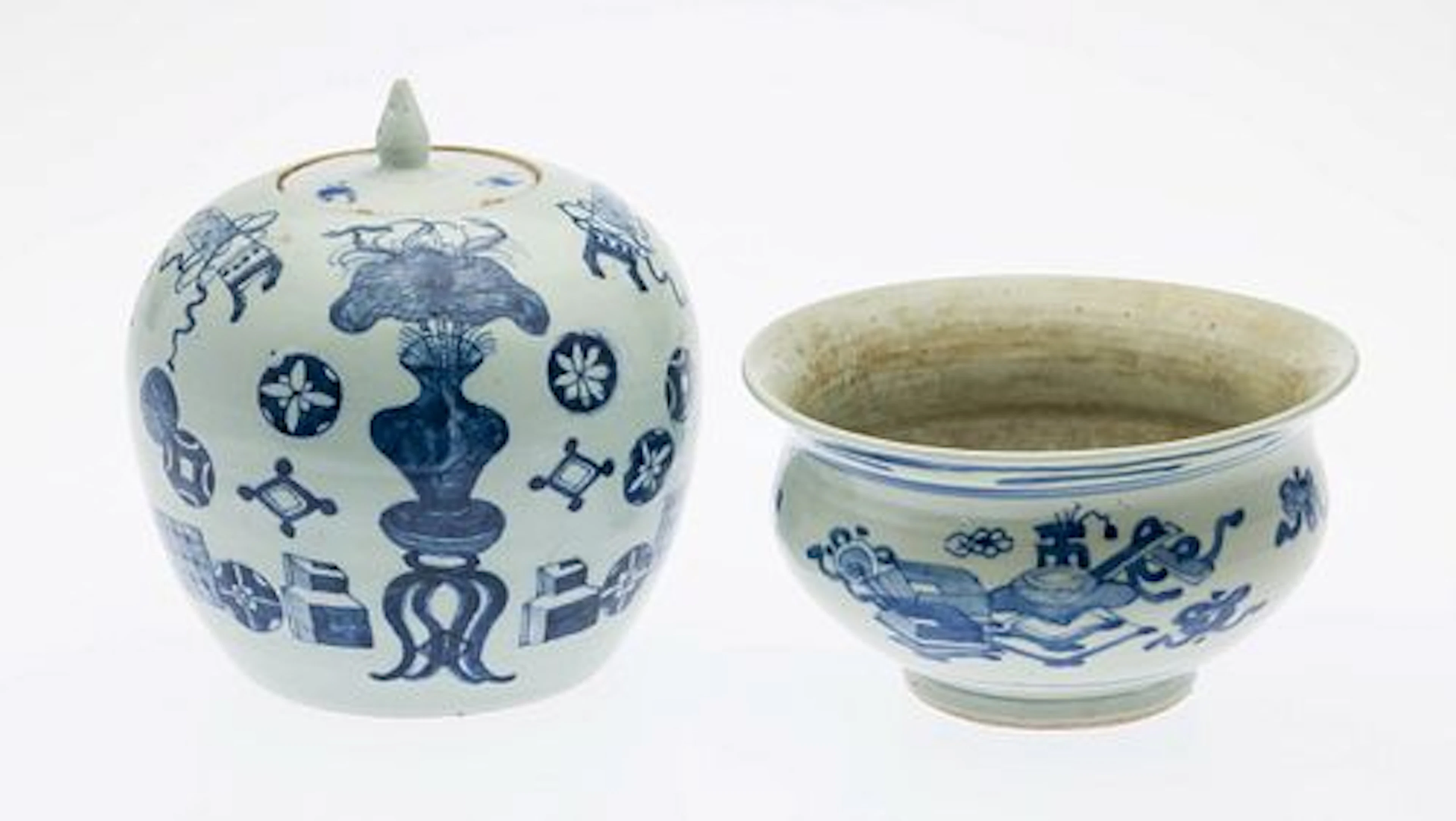 Blue and White Ginger Jar and a Bowl