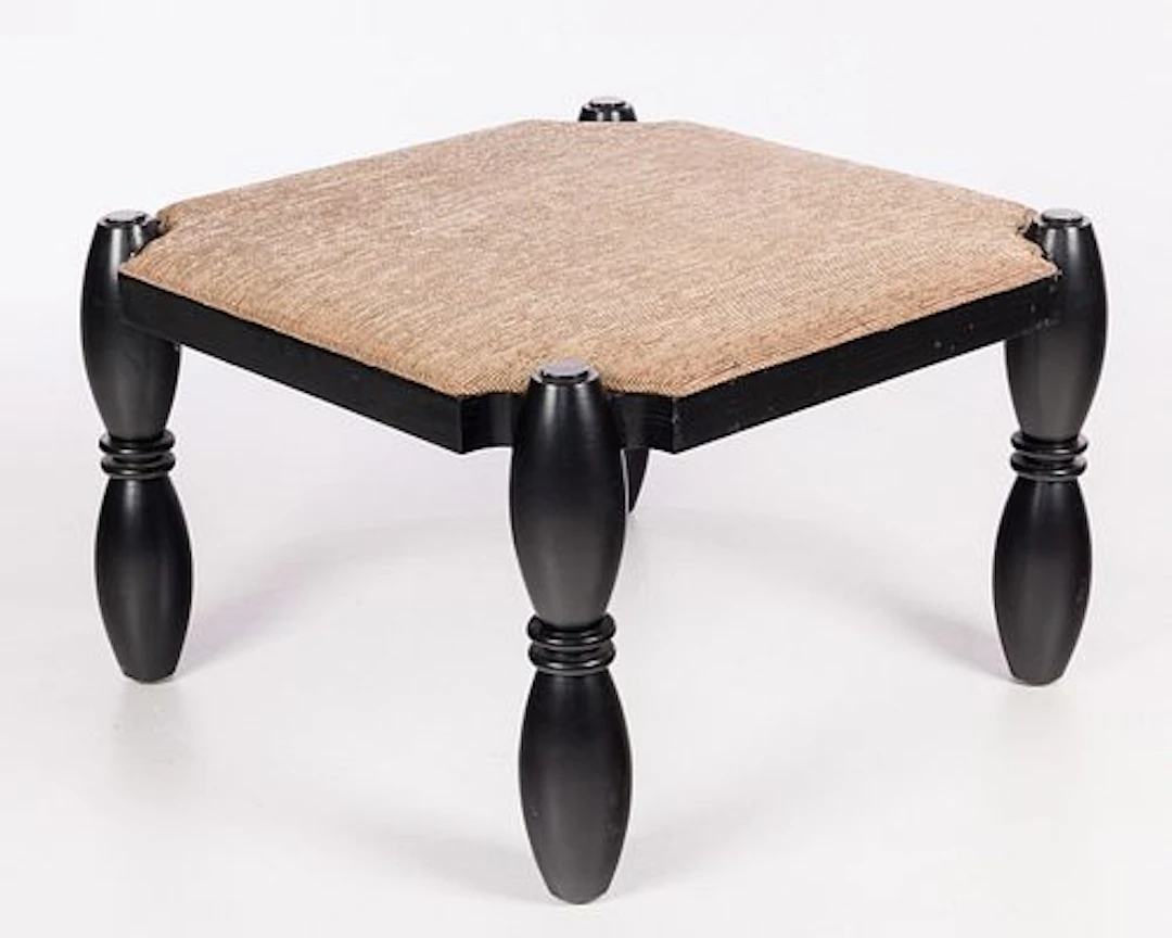 Painted Wood and Fabric Ottoman