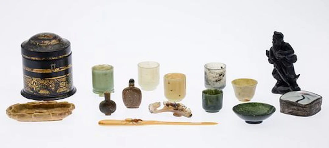 Group of Asian Jade, Hardstone and Metal Articles