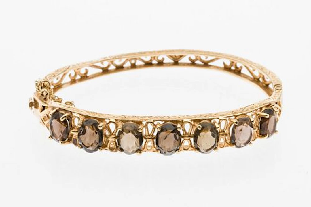 14K Gold and Smoky Quartz Bangle Bracelet