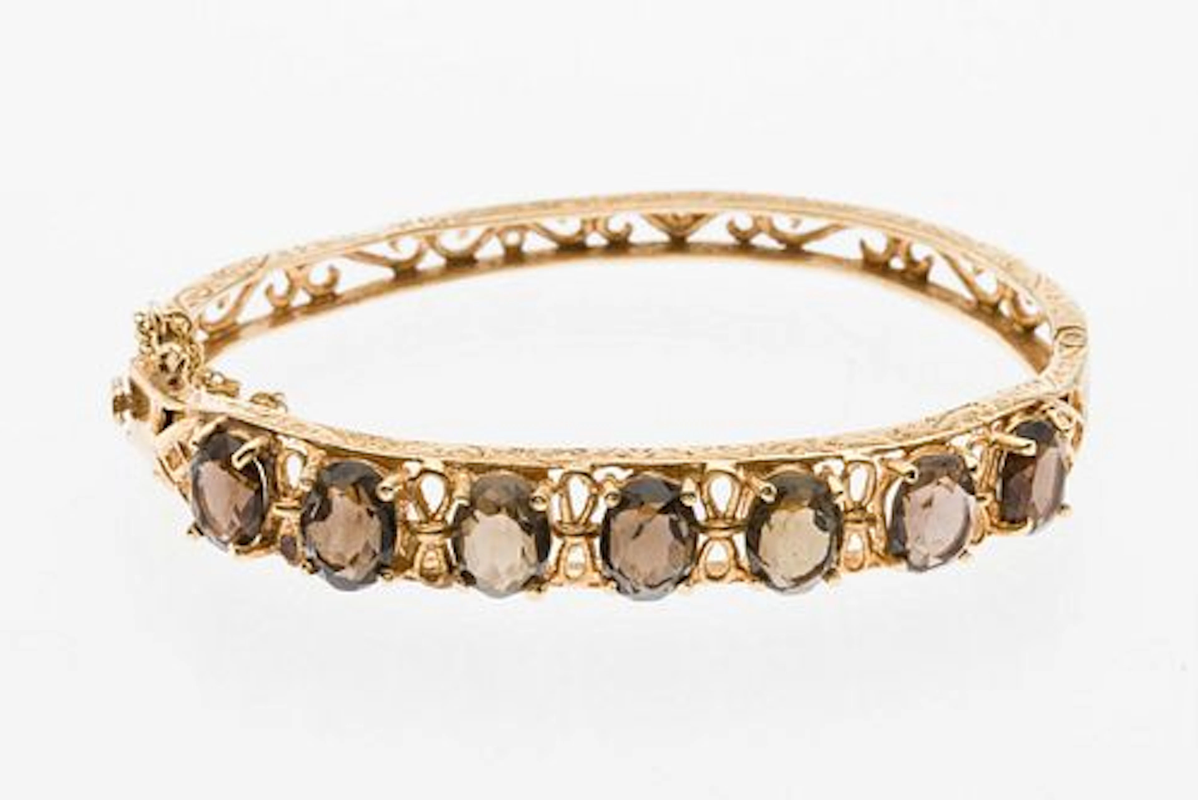 14K Gold and Smoky Quartz Bangle Bracelet