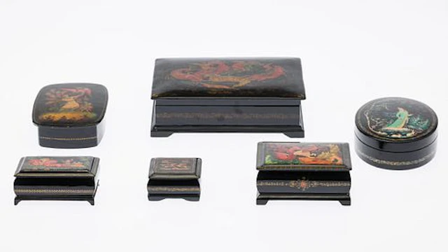 Group of 6 Russian Lacquer Painted Boxes