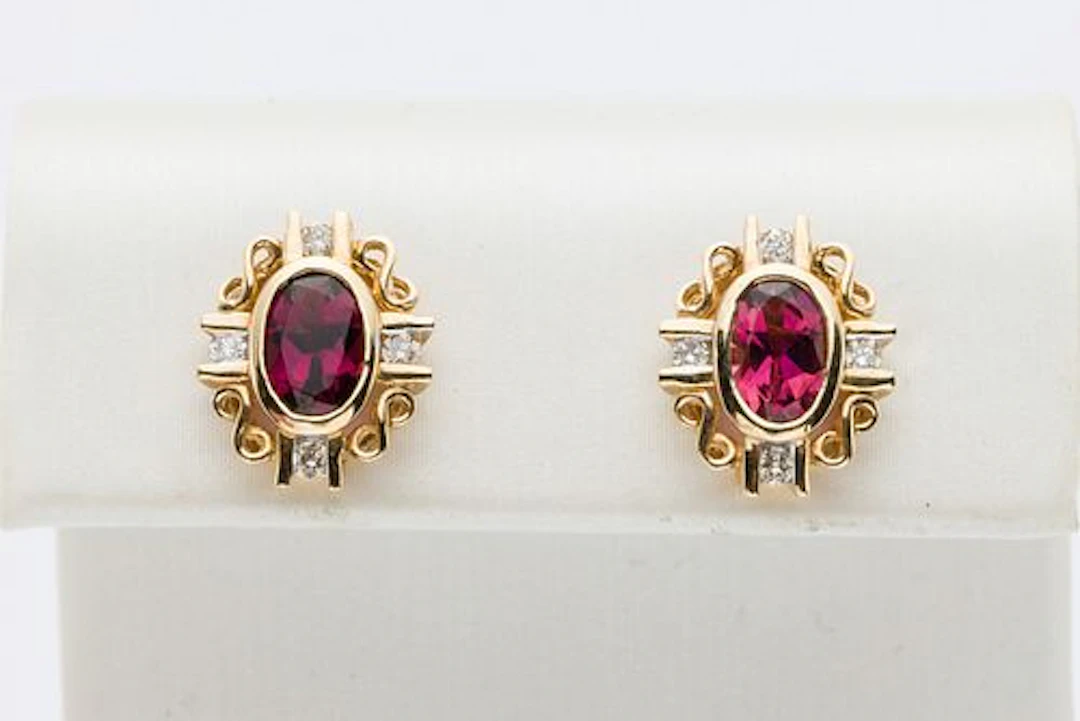 14K, Rubellite and Diamond Earrings