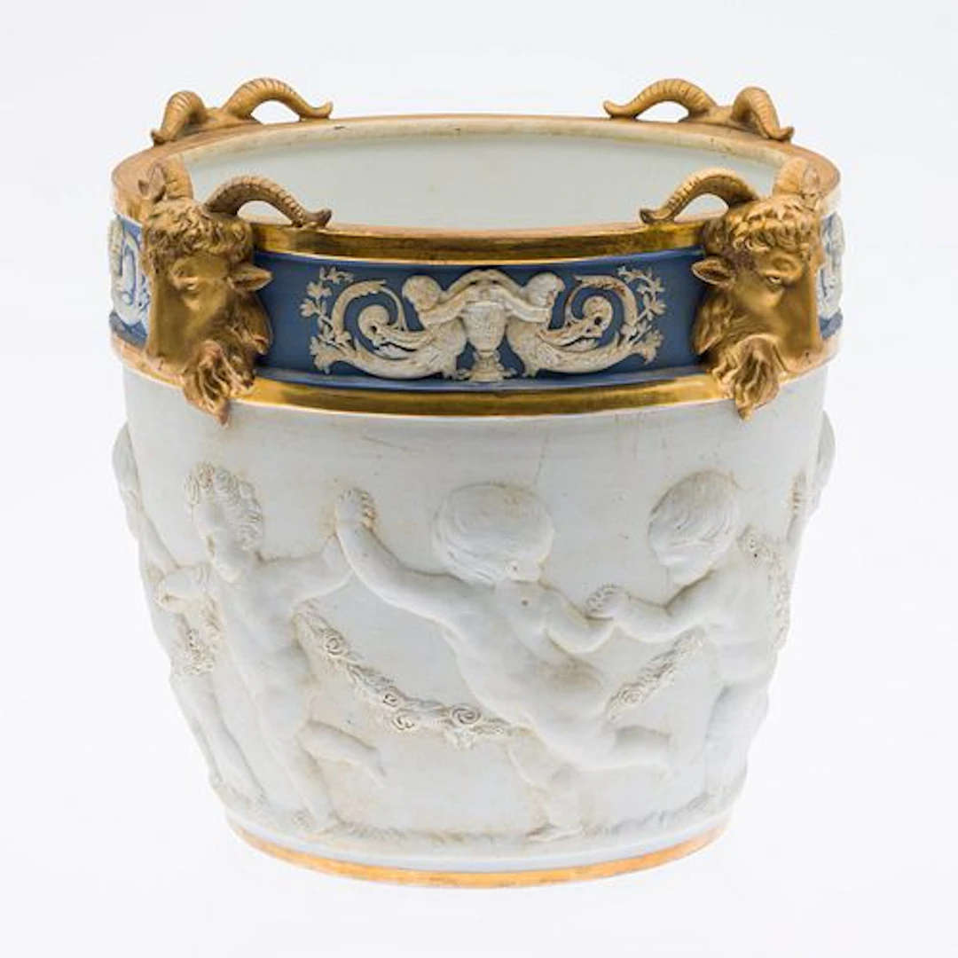 Sevres Style Biscuit Porcelain Planter with Cherubs
