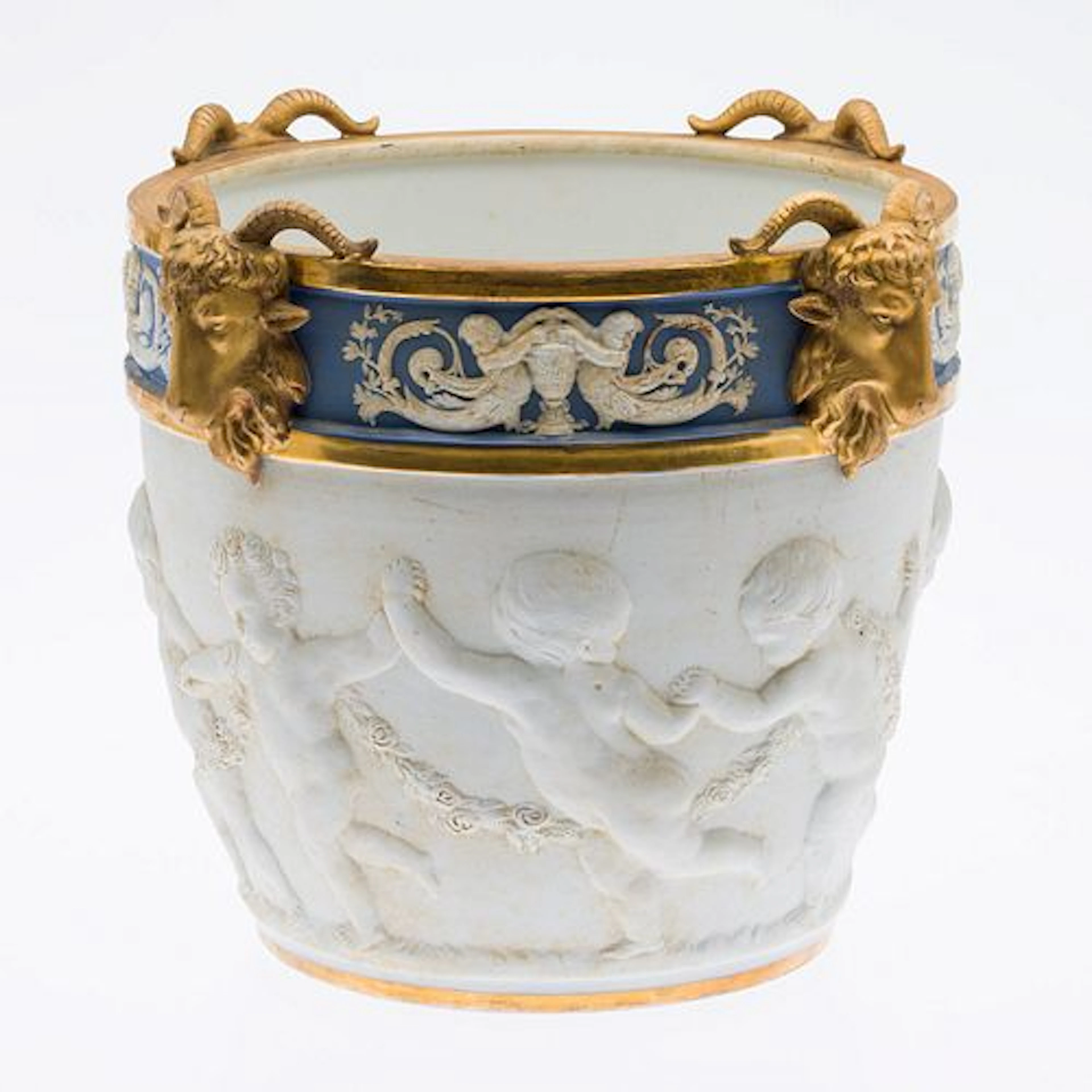 Sevres Style Biscuit Porcelain Planter with Cherubs