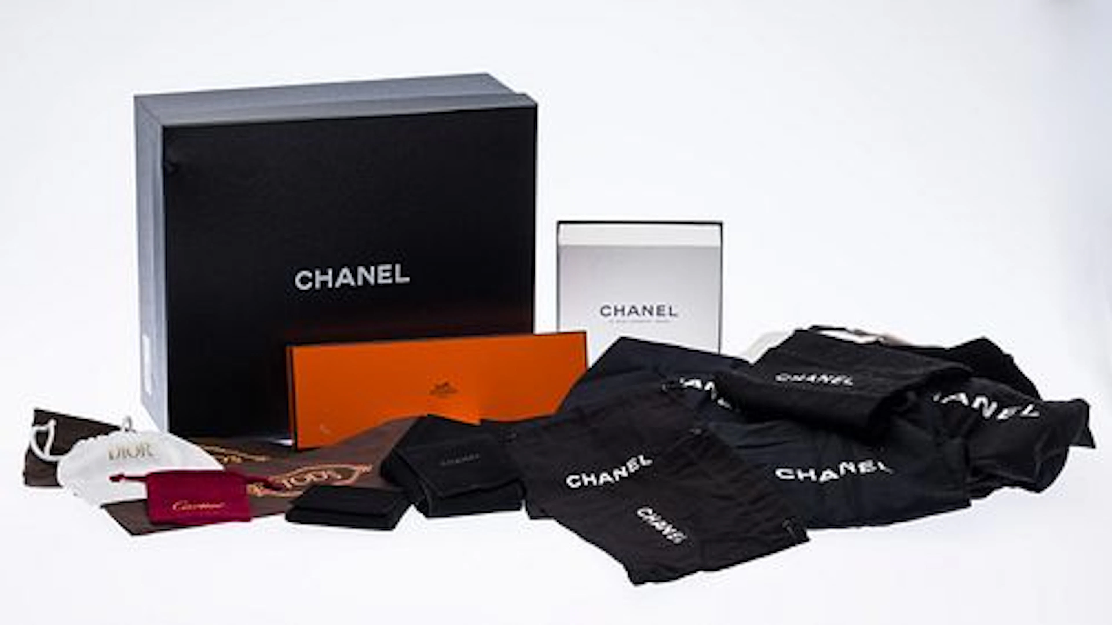 33 Designer Dustbags with Chanel and Hermes Boxes