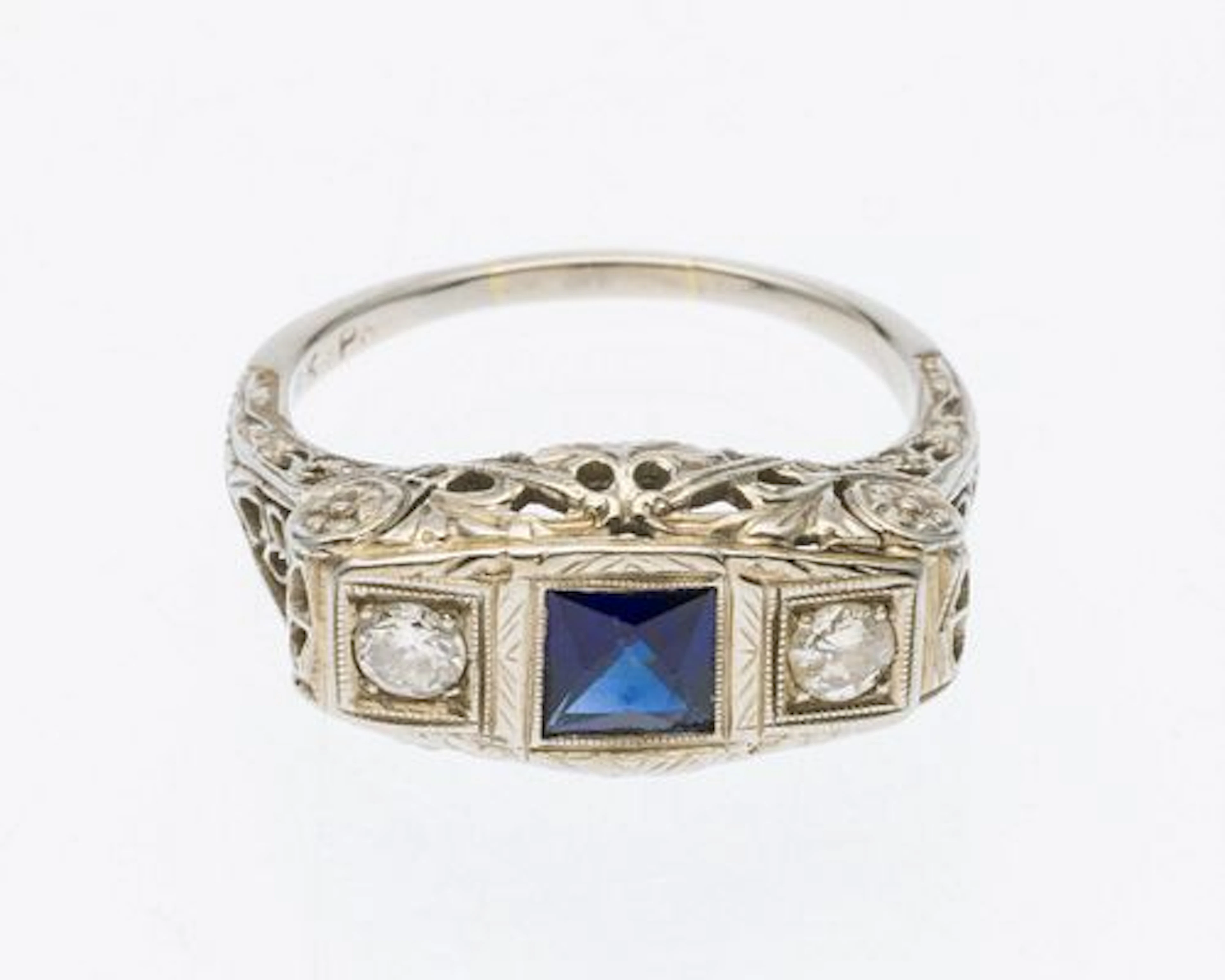18K White Gold, Sapphire and Diamond Ring, Size 7