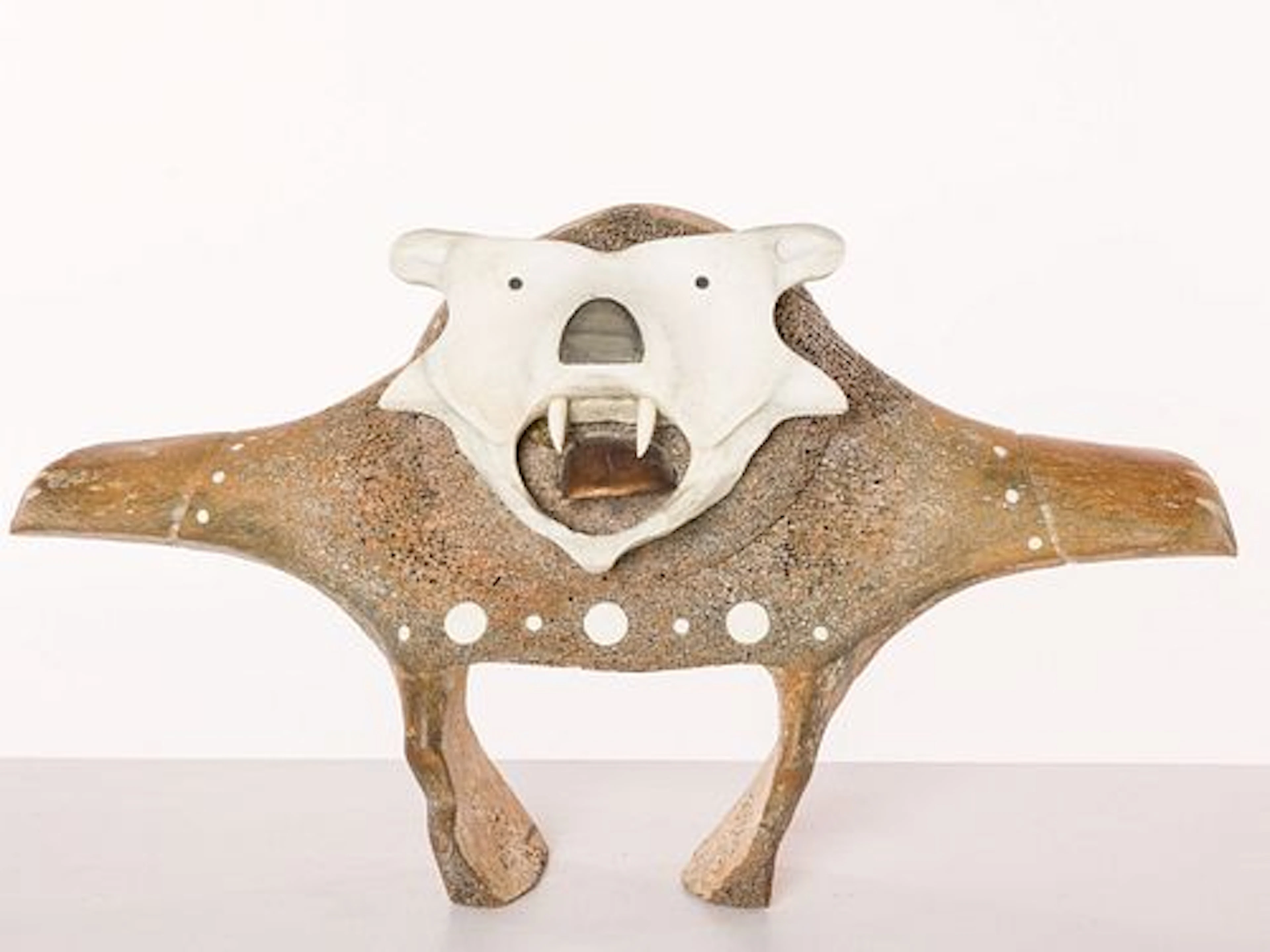 Inuit Bone and Vertebra Sculpture of a Bear