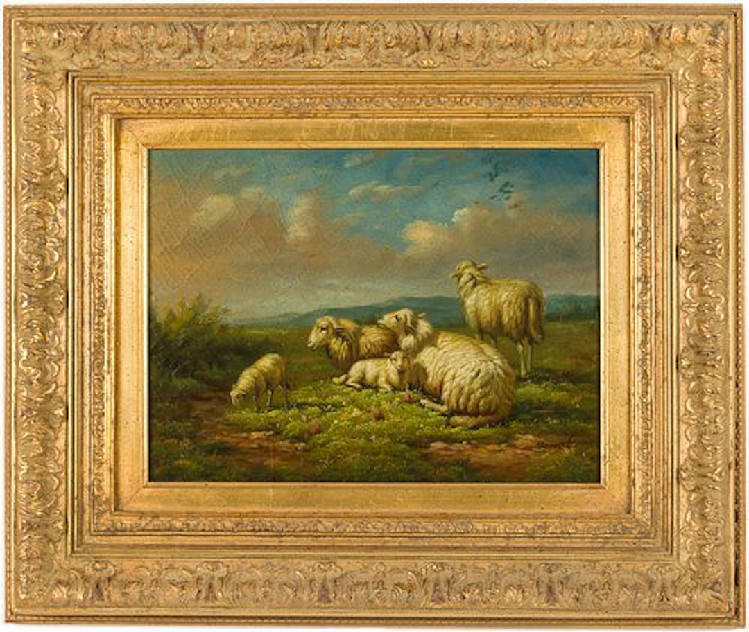 Barret, Sheep in a Landscape, Oil on Board