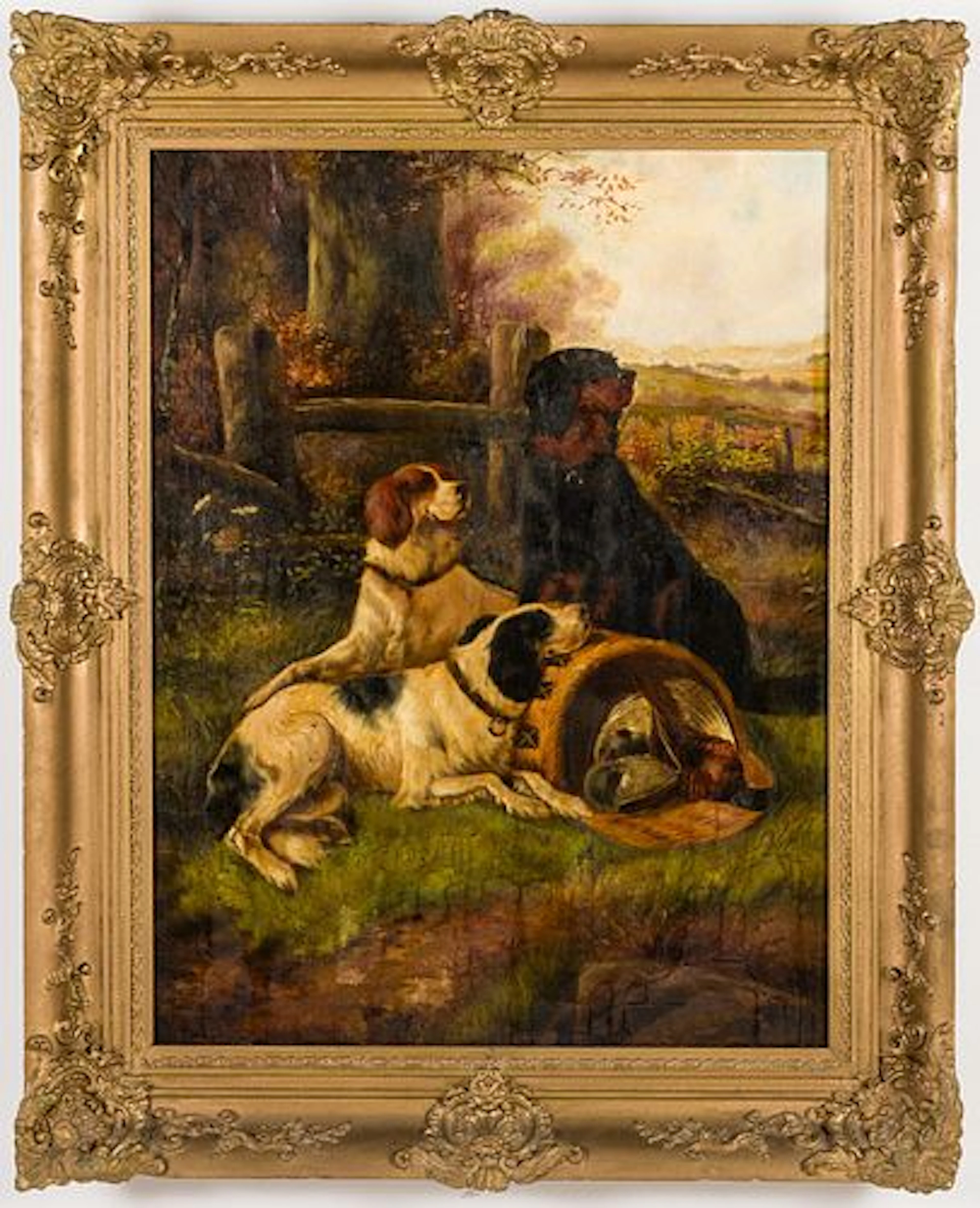 Illegibly Signed, Hunting Dogs, Oil on Canvas