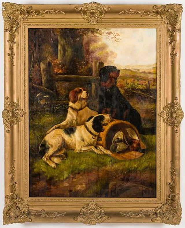 Illegibly Signed, Hunting Dogs, Oil on Canvas