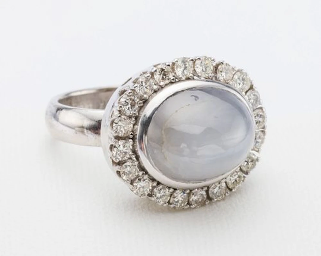Star Sapphire and Diamond 18K Ring, Size 7