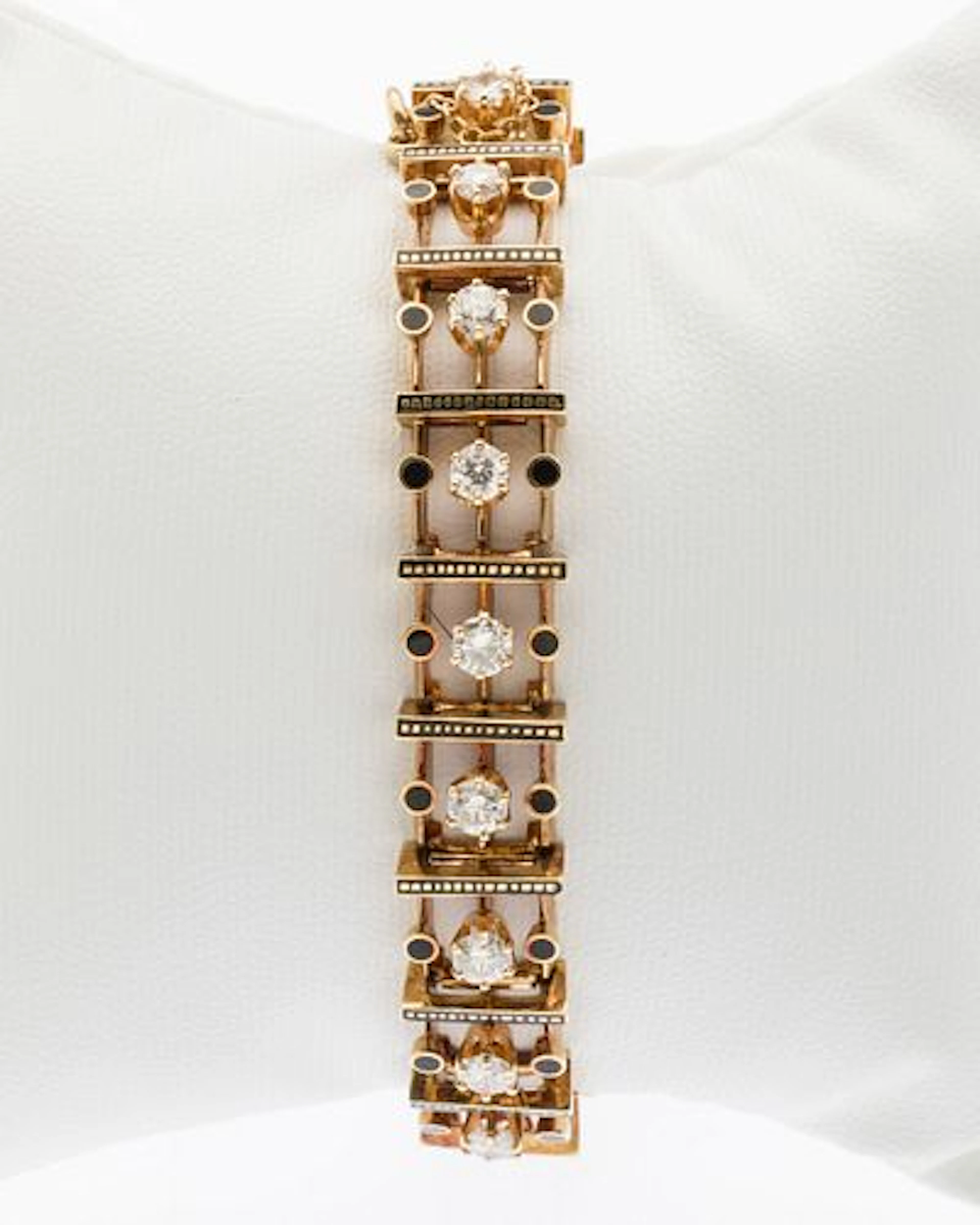 14K Gold, Diamond and Black Enamel Bracelet