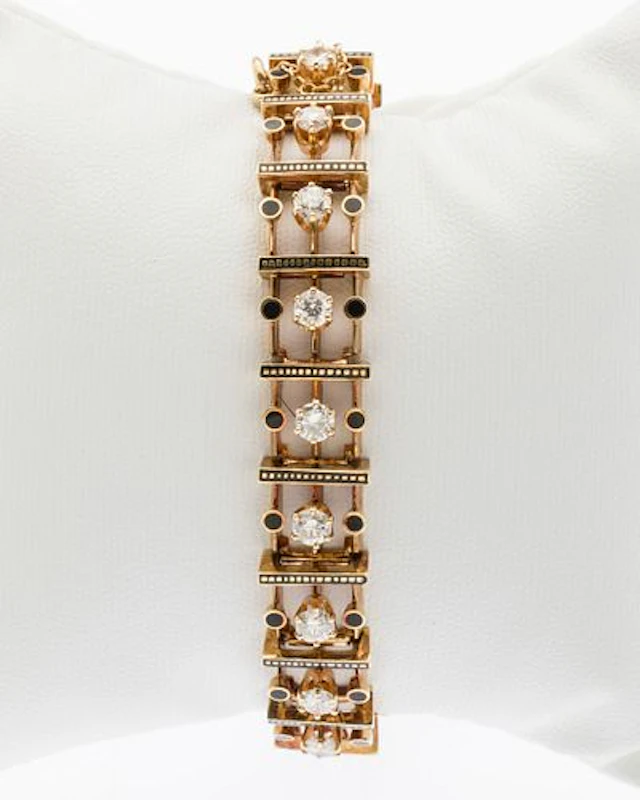 14K Gold, Diamond and Black Enamel Bracelet