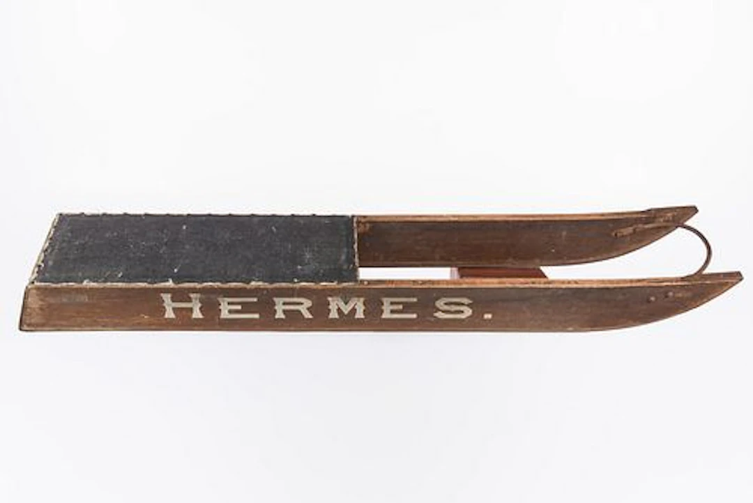 Painted Wood Sled Marked Hermes