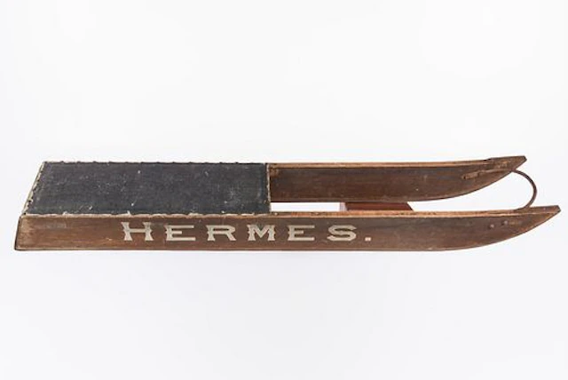 Painted Wood Sled Marked Hermes