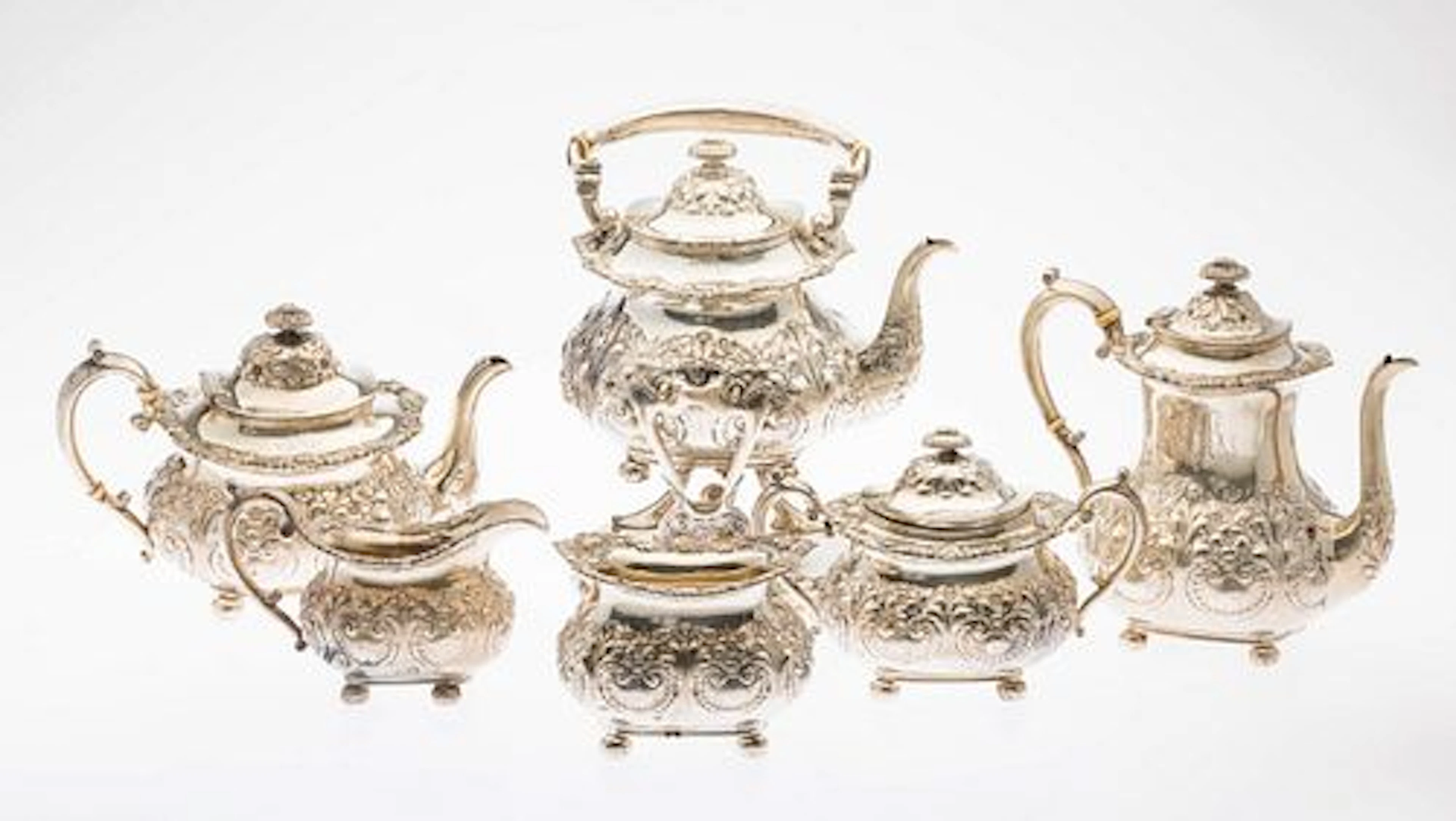 Gorham 6 Piece Sterling Repousse Tea and Coffee Set