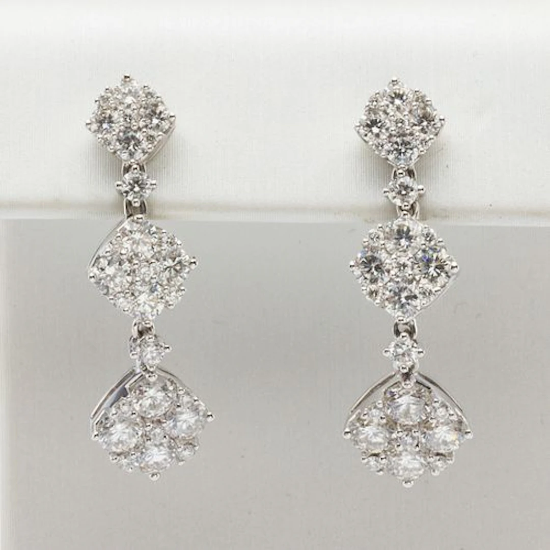 18K and Diamond Flower Drop Earrings